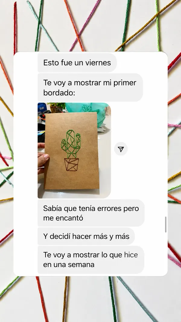 Mensaje real de una alumna de Bordados de Refugio en Papel