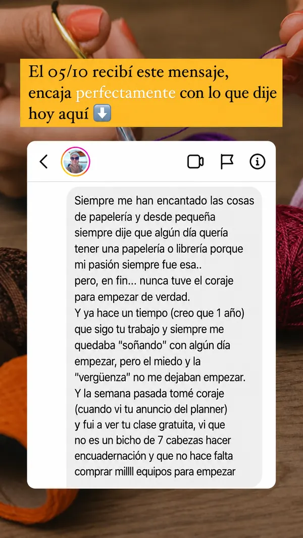 Mensaje real de una alumna de Bordados de Refugio en Papel