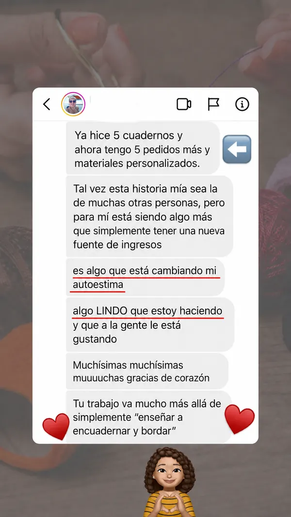 Mensaje real de una alumna de Bordados de Refugio en Papel