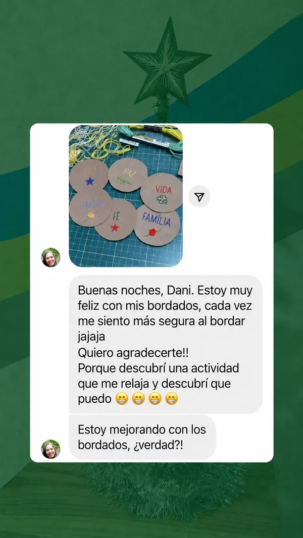 Mensaje real de una alumna de Bordados de Refugio en Papel