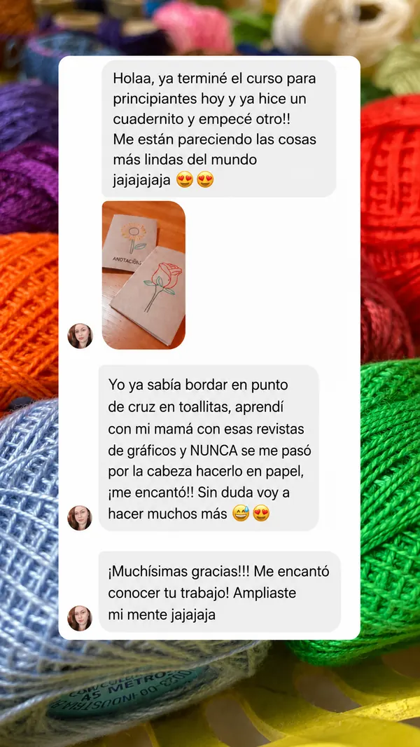 Mensaje real de una alumna de Bordados de Refugio en Papel